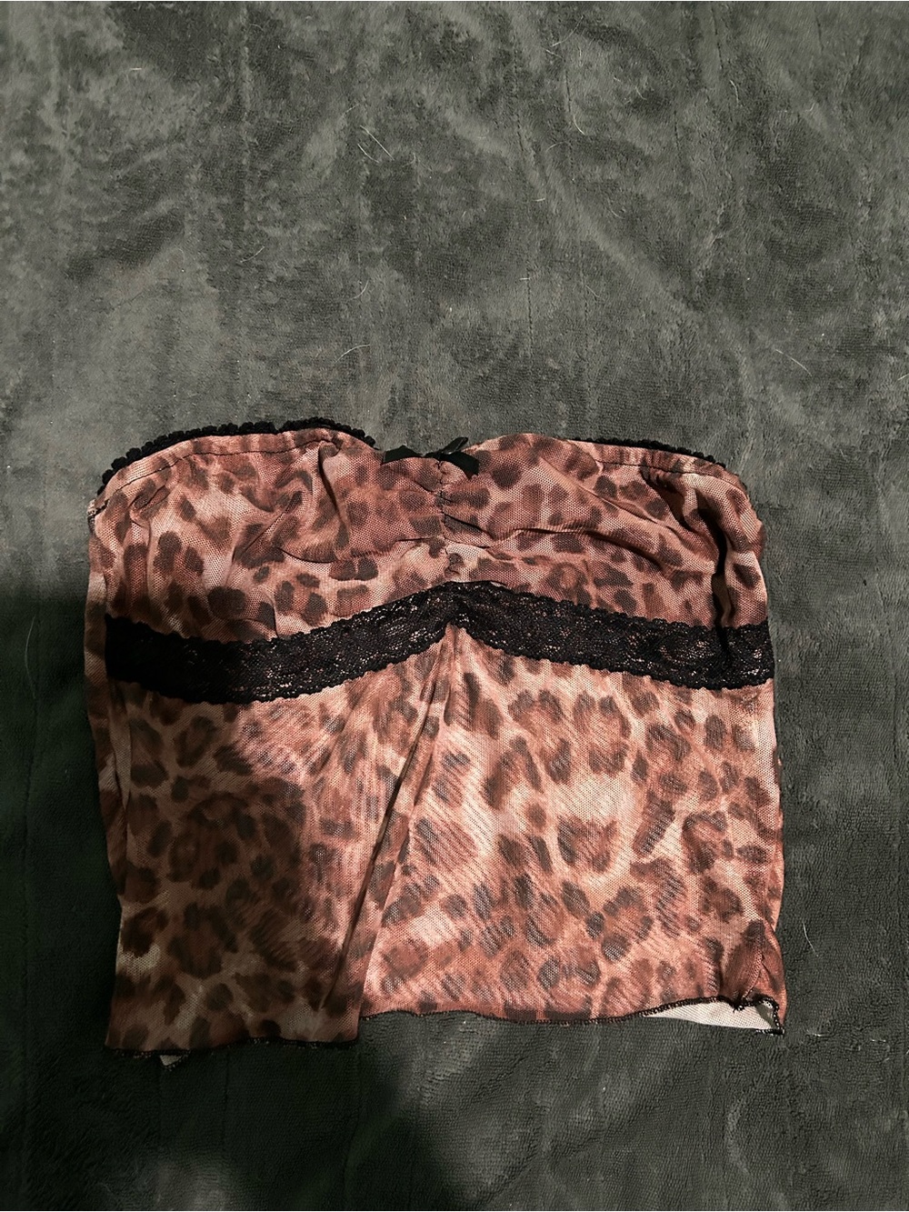 SHEIN Brown Leopard Print Strapless Bandeau with Black Lace